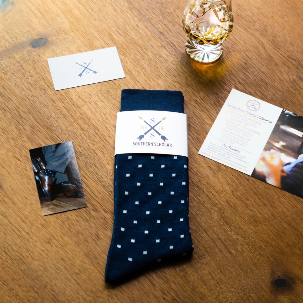 The Lehmans - A Navy Sock with White Mirco-Squares